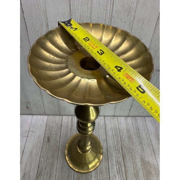 Vintage Brass Large Pillar Candle Stick Holder Scalloped Top 15" Tall Home Decor - Picture 4 of 8